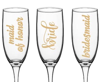 Bridal Party Champagne Flutes | Bridal Shower Gift | Bridal Party Gift | Bachelorette Party Gift | Gift for Bride | Bridal Champagne Flute
