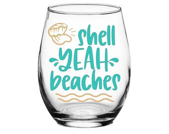 Beach Wine Glass | Summer Wine Glass | Summer Gift | Summer Hostest Gift | Funny Wine Glass | Wine Glass for Beach | Beach House