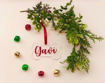Custom Dog Bone Ornament | Personalized Dog Ornament | Custom Dog Christmas Ornament | Acrylic Dog Ornament | Pet Ornament | Pet Gift
