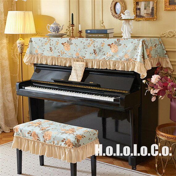 Piano Cover countryside Style Blue Floral Printed Piano Cover