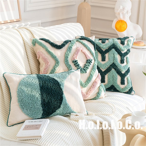 18x18 Green Plush Pillow 12x20 Boho Throw Pillow Cover soft