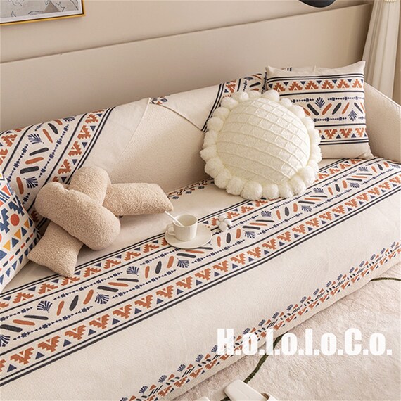 Boho COTTON LINEN Sofa Cushion sofa Slipcover bohemian Sofa Throw