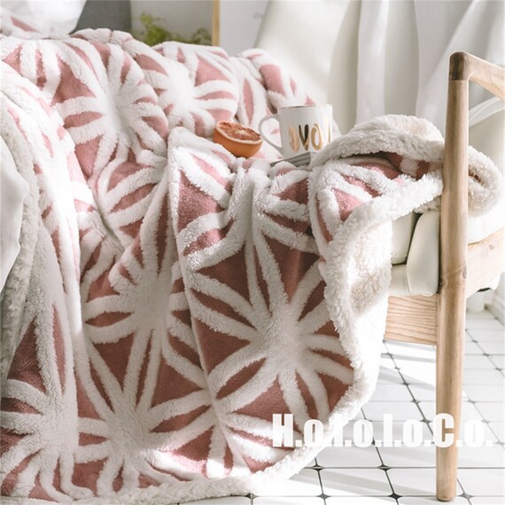 Coperta invernale Jacquard di flanella rosa, coperta da ufficio  ispessimento grigio, coperta blu della biancheria da letto, coperta siesta  del divano, regalo nato, regalo di inaugurazione della casa -  Italia