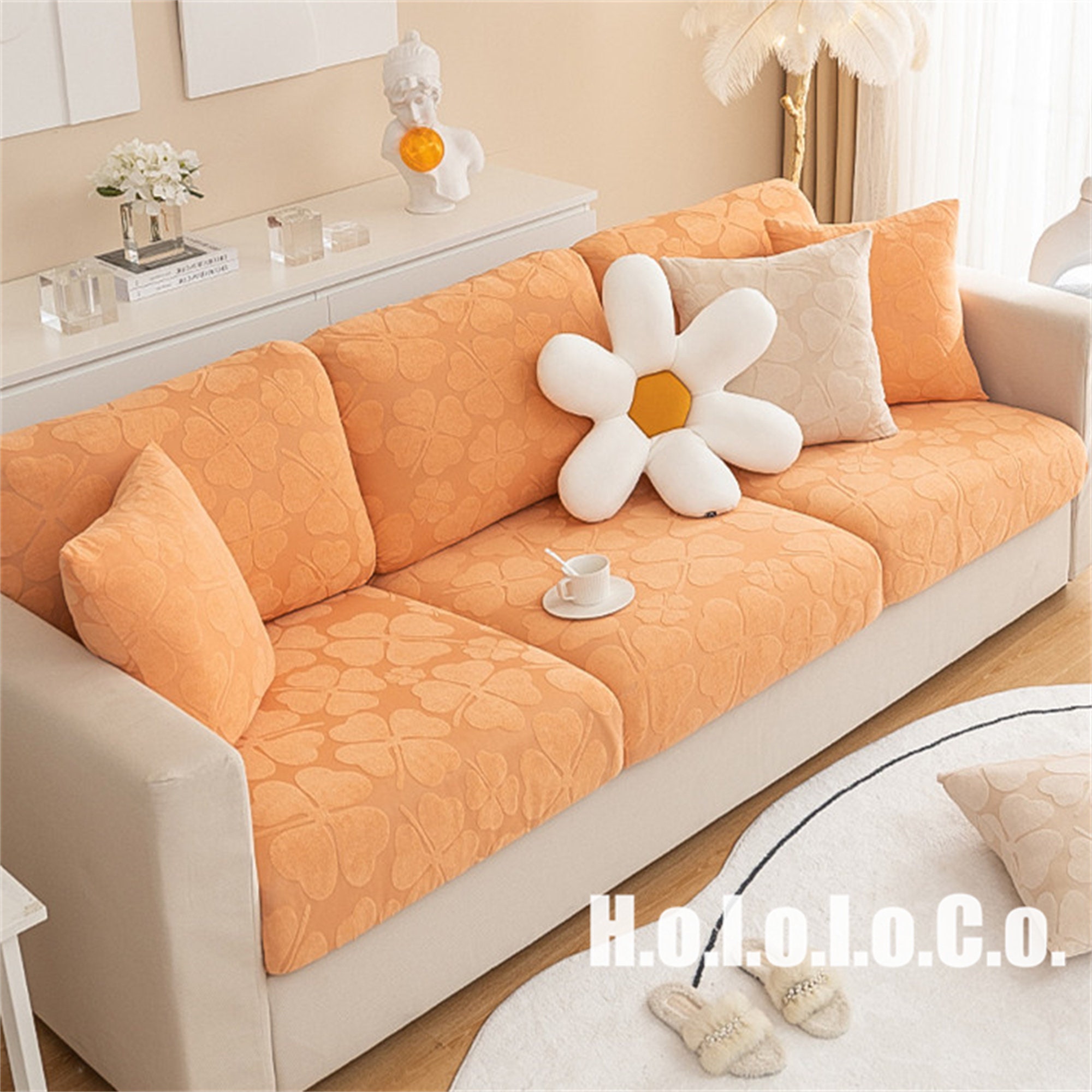 Soft Velvet Sofa Seat Cushion Cover - Stretch Non-Slip Sofa Cover Couch  Cushion Covers for Sectional Sofa L Shape, Sofa Cushion Slipcover Furniture  Protection (Orange, Chaise Cover) 