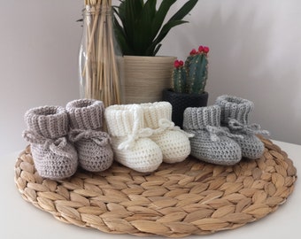 Chaussons Mérinos 0-3 mois, crocheté à la main, chausson naissance, cadeau naissance, chaussette bébé, vêtement bébé