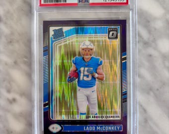 Ladd McConkey 2024 Optic Rookie Card PSA 9 Purple Shock Los Angeles Chargers