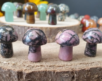 One Rhodonite Mini Mushroom Crystal | Rhodonite Mushroom Gifts & Cottagecore Decor | Mushroom Decor | StarsArentPointy | 4-5g