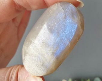 Flashy Blue Moonstone Palm Stone (15) | White Moonstone Crystal Palm Stone | Pocket Crystal Gifts | StarsArentPointy | 59g