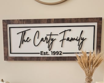 Personalized Family Name Sign, Established Date Wood Decor, Farmhouse Entryway Housewarming Gift