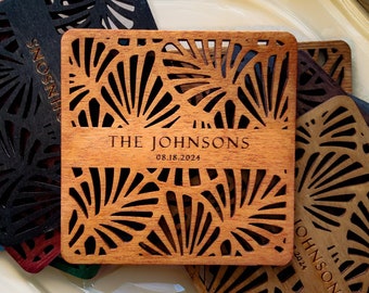 Personalized Wood Coasters | Set of 100 Custom Engraved Coaster | Engagement Gift | Bridal Shower Gifts | Wedding Gifts | Couple Gifts  |