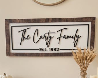 Nom de famille personnalisé, décoration en bois date d'établissement, cadeau de pendaison de crémaillère dans l'entrée de la ferme