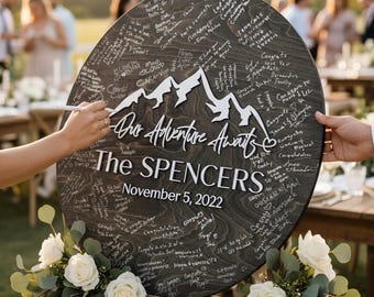 Personalized Wood Mountain Wedding Guestbook Alternative – Adventure Theme