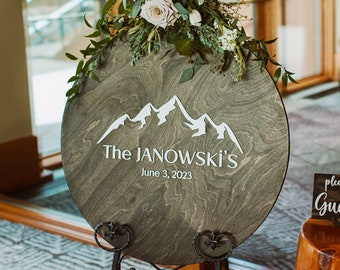 Wedding Guest Book Alternative, Our Adventure Mountain Wedding Sign, Layered Wood Family Name Sign, Custom Family Wood Sign