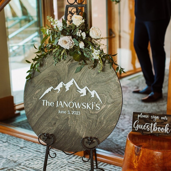 Wedding Guestbook Alternative - Mountain Wedding Welcome Sign - Our Adventure Awaits - Personalized Wedding Guestbook - Newlywed Gift