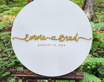 Personalized Round Wood Wedding Guest Book Alternative, Connected Heart Sign