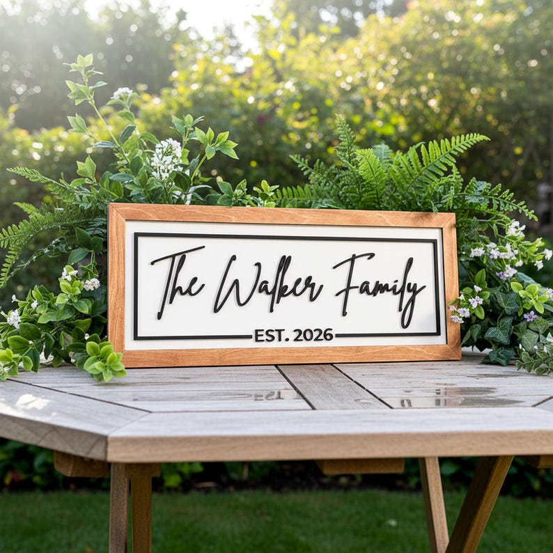 Personalized Family Name Sign With Framed Wood, Established Date ...