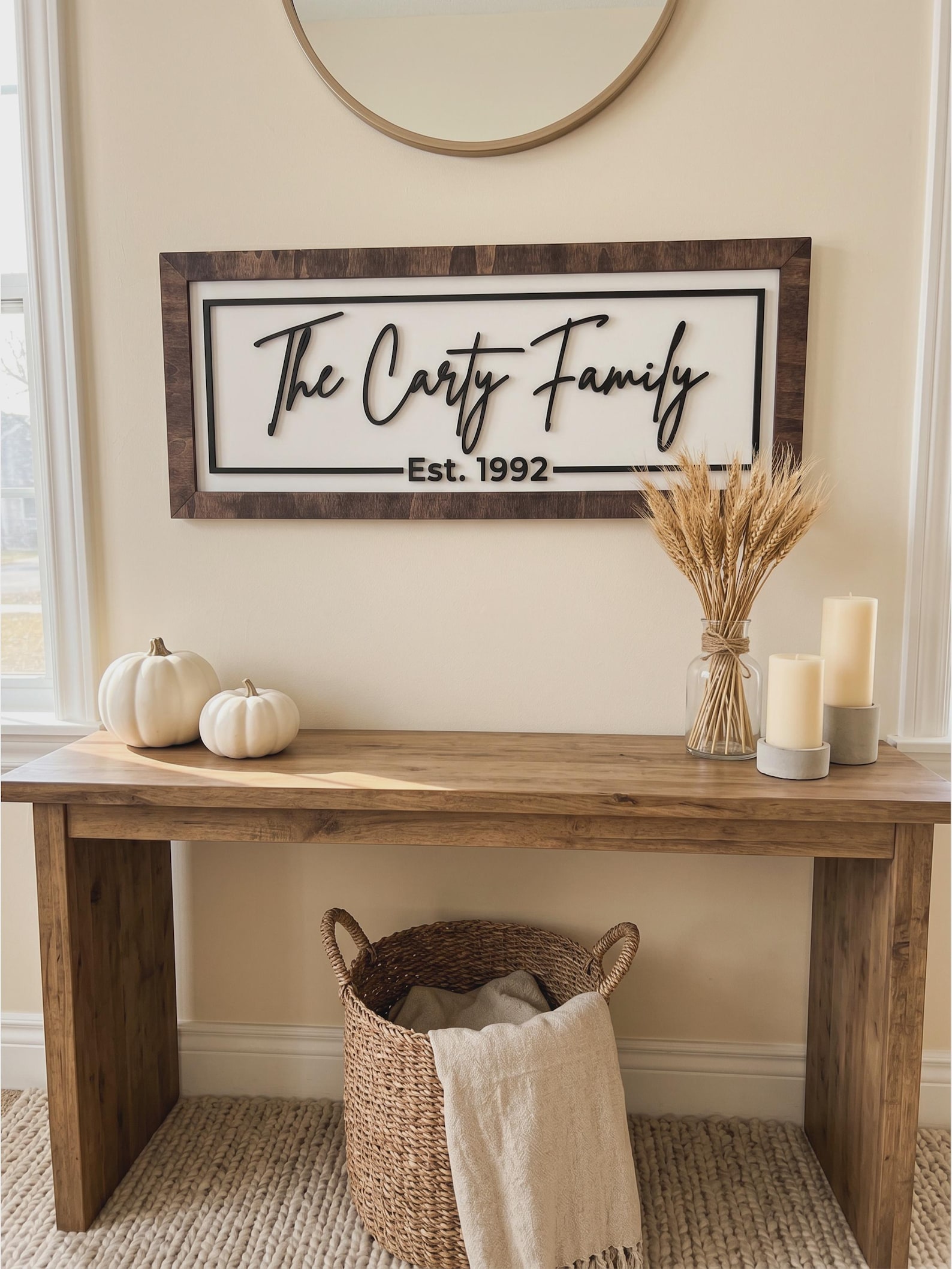 Personalized Family Name Sign, Established Date Wood Decor, Farmhouse Entryway Housewarming Gift - Large - Style #1, Jacobean