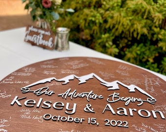 Customized Mountain Wedding Guest Book, Rustic Guest Book Alternative, Wood Wedding Couple Name Sign, Our Adventure Wood Guest Book