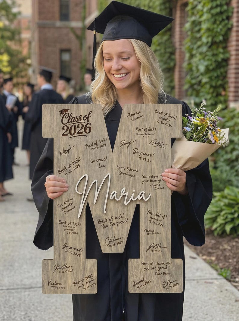 Graduation Initial Graduation Party Guest Book Alternative, Personalized Wooden Initial ...