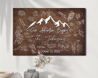 Our Adventure Begins Wood Guest Book - Mountain Wedding Guest Book - Rustic Wedding Guest Book Sign - Custom Wedding Decor - Wedding Gift