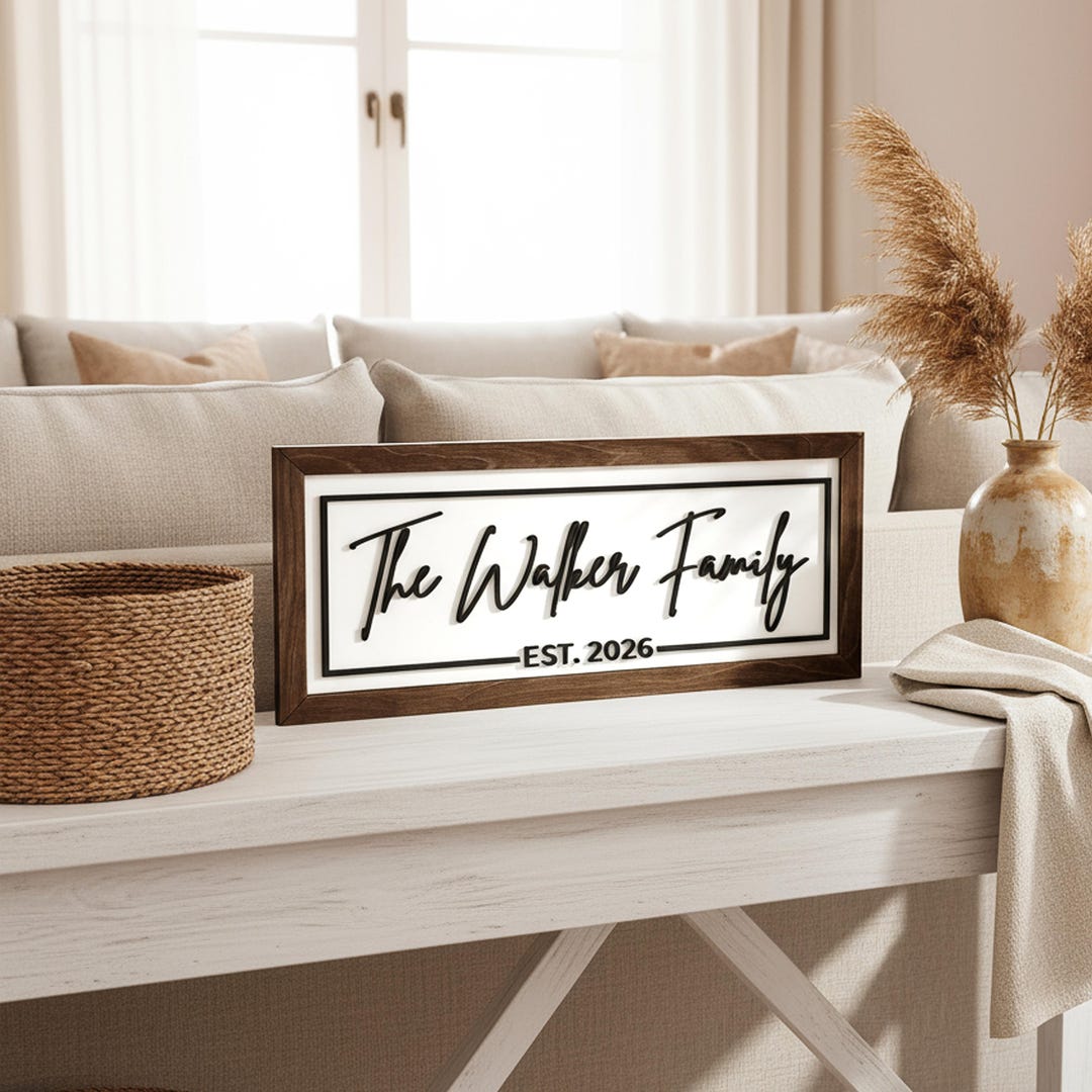 Personalized Framed 3D Family Name Wood Sign, Custom Wooden Frame Wall ...