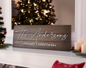 Merry Christmas achternaam teken, aangepaste houten teken, kerstcadeau, gepersonaliseerde geschenken, achternaam teken, gevestigd teken