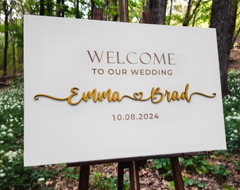 Personalized Wooden Wedding Welcome Sign - Custom Name and Date - Rustic Decor - Elegant Wedding Entrance Sign - Bridal Shower Gift