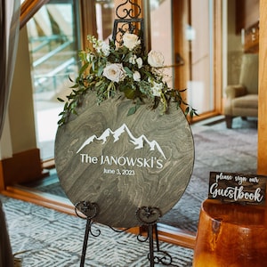 Guest Book Alternative with Mountain, Custom Family Name Sign, Our Adventure Begins Wedding Sign, 3D Layered Wood Sign, Wedding Guestbook