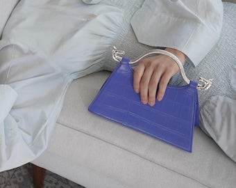 Kroko geprägte Lederclutch mit Drachengriff, Valentinsüberraschung, Muttertagsgeschenk, Geschenk für sie, Abendkupplung, Partytasche, Partykupplung