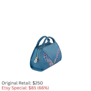 bolso bandolera de cuero azul; bolso bordado de moda para mujeres; accesorio de diseño para mujer; bolso de todos los días; Lindo regalo de cumpleaños para ella