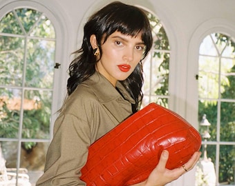 Kroko Leder Clutch Tasche: Designer Abendhandtasche, Geschenk für sie, Partytasche, Valentinstag Überraschung, rote Clutch, schwarze Clutch Tasche