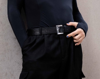 Ledergürtel, Signature Silver Buckle, Festival Outfit, Festival Tasche, Festival Holster, Geschenk für Sie, Muttertag, Python-Effekt Gürtel