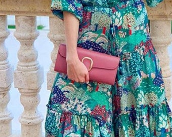 Handgefertigte Leder Clutch, Gold Buckle Abendtasche, Valentinstag Geschenk, Muttertagsgeschenk, Geschenk für sie, Party Outfit, Pink Clutch, Schwarze Clutch