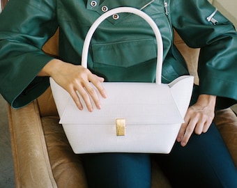 Krokodilprägung Lederhandtasche, Top Griff Geldbörse, Geschenk für sie, Valentinstag Geschenk, Muttertagsgeschenk, täglicher Akzent, weiße Ledertasche