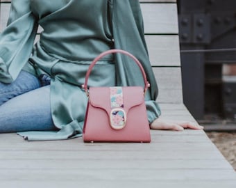 Leder Top Griff Tasche, handgefertigte Blumen Stickerei Geldbörse, Geschenk für sie, Muttertagsgeschenk, Valentinstag Geschenk, Partytasche, rosa Tasche, schwarze Tasche