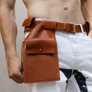 パイソンレザーユーティリティベルト、マルチポケットチェーン、フェスティバル衣装、フェスティバルバッグ、フェスティバルホルスター、彼女へのギフト、ブラウンツールベルト、メタルベルト