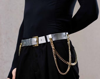 Leder Gürtelkette mit Gold Schnalle, Gender Neutral, Festival Outfit, Festival Tasche, Festival Holster, Geschenk für Sie, Muttertag, Metallgürtel