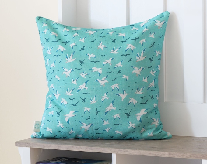 Featured listing image: Coastal Seagulls Decorative Pillow Case | 22” Square | Cotton-Linen Blend