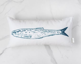 Pacific Herring Fish Decorative Pillow Case | 24 x 12” | Cotton-Linen Blend | Coastal Beach Decor