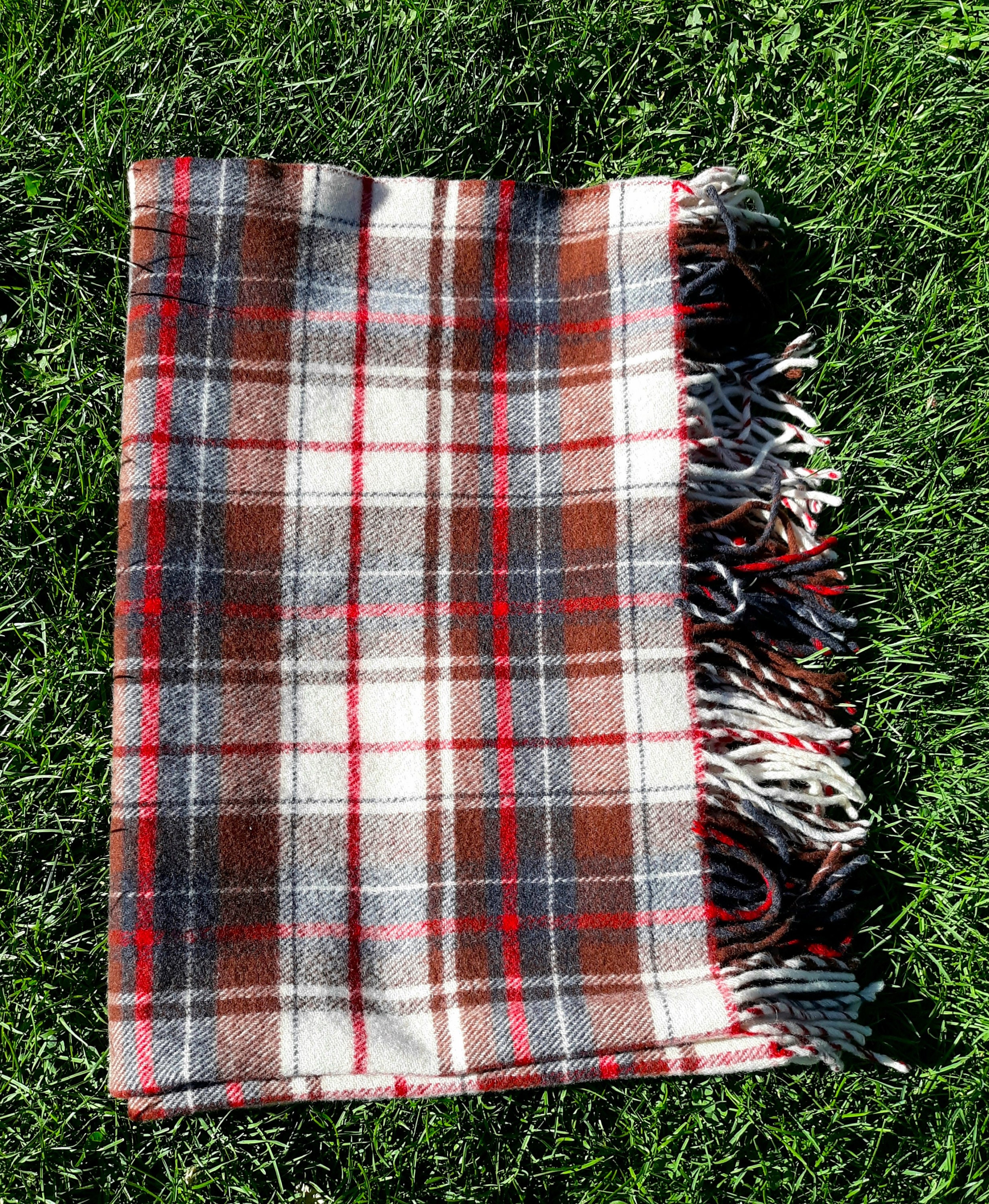 Couverture En Laine Pendleton Vintage Années 60 – Plaid Vert 42x67, Franges