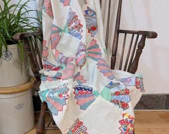 Feedsack Fans, Vintage, 1930's Quilt TOP