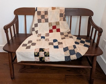 Antique Nine-Patch Quilt TOP with Red and White Calico, Aspen, CO