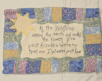 Sunshine and Friendship Pillow Sham, Pieced, Embroidered,  Quilted