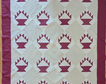 Cactus Basket Quilt, Antique, 1880, Feed Sack Back, Aspen, Unused