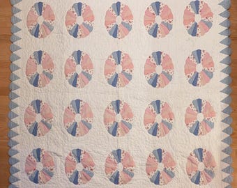 Dresden Plate Quilt, Pink and Blue, Ice cream Cone Border