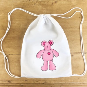 x4 Valentine's Party Tote Bag for Kids "Pink Teddy Bear" (4 Valentine's Party Tote Bags Per Order)
