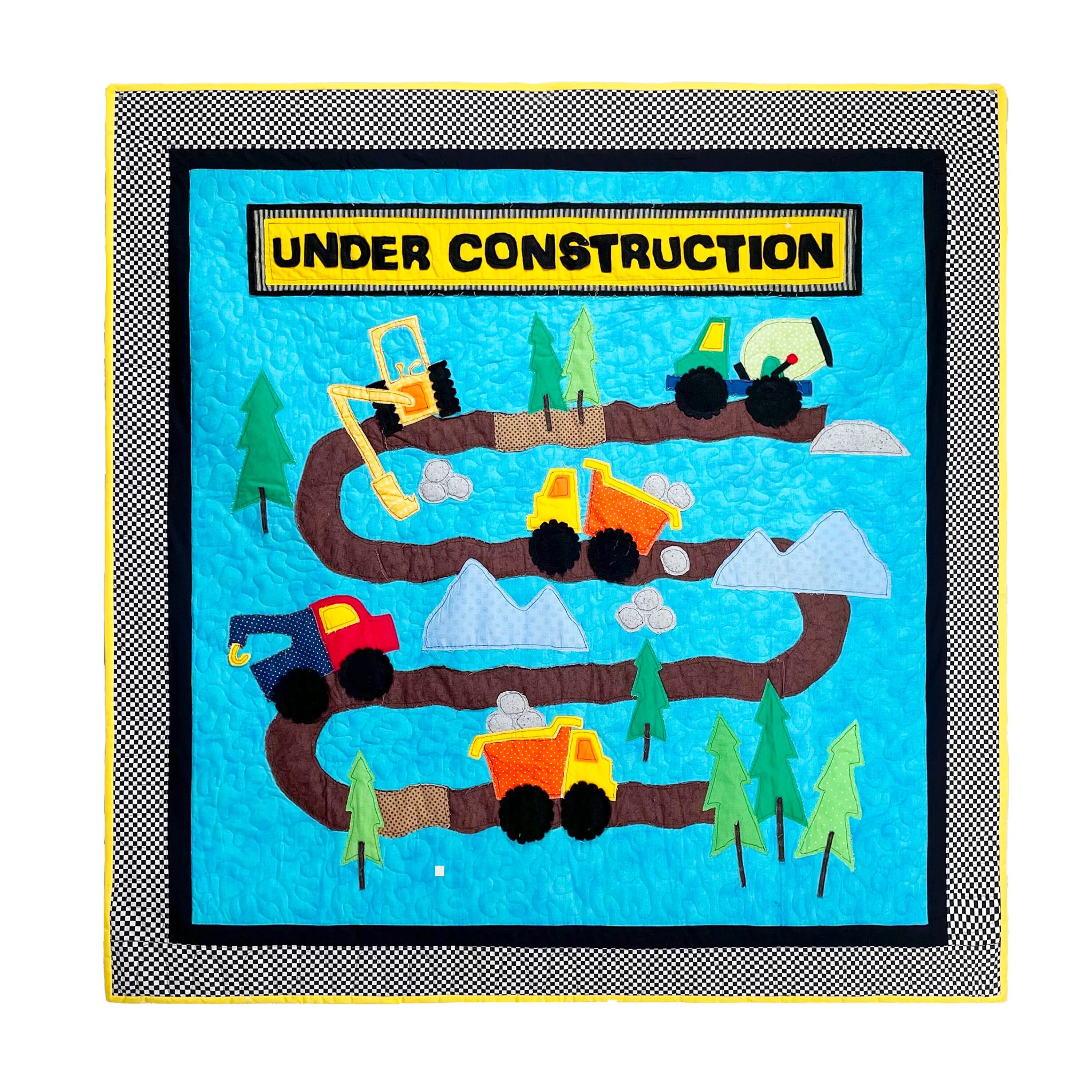 Trucks and Tractors Kid's Quilt Pattern under Construction trucks and
