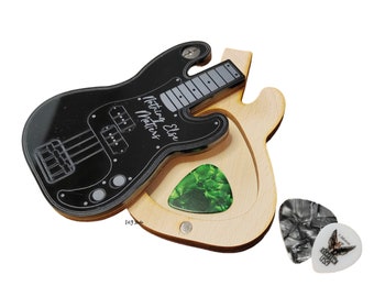 Boîte à Médiator personnalisable en forme de Guitare électrique avec couvercle pivotant et aimanté