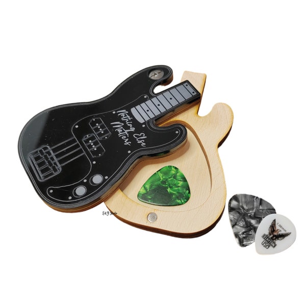 Boîte à Médiator personnalisable en forme de Guitare électrique avec couvercle pivotant et aimanté