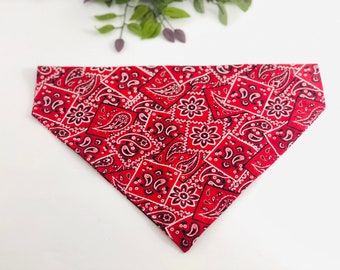 Red Dog Bandana, Dog Scarf, Cat Bandana, Cat Scarf, Over the Collar, Personalizable